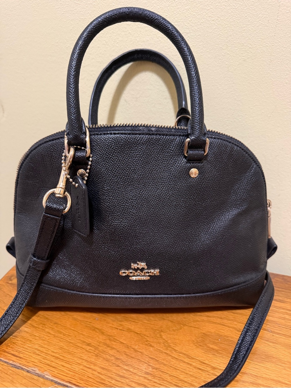 Coach Black Leather Dome Satchel with Gold Hardware
